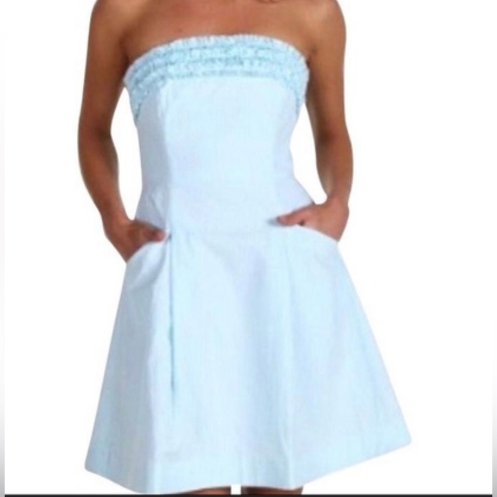 Lilly Pulitzer Blue Seersucker Strapless Dress